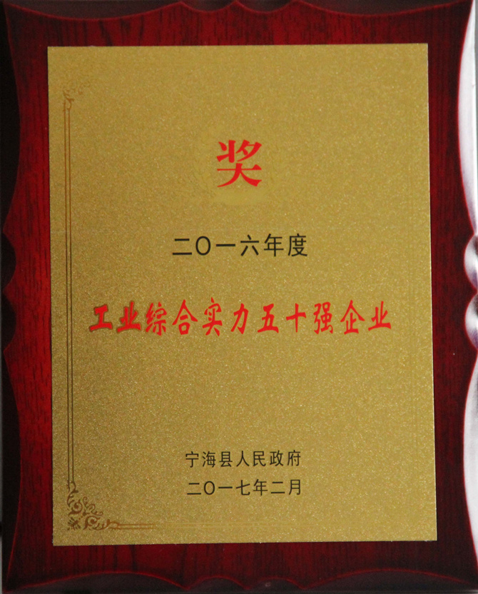 華寶公司榮獲“2016年度寧海縣工業(yè)綜合實(shí)力五十強(qiáng)”